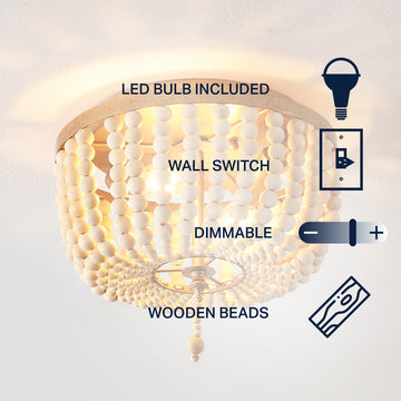 Allison 15" Wood Beaded/Metal LED Flush Mount